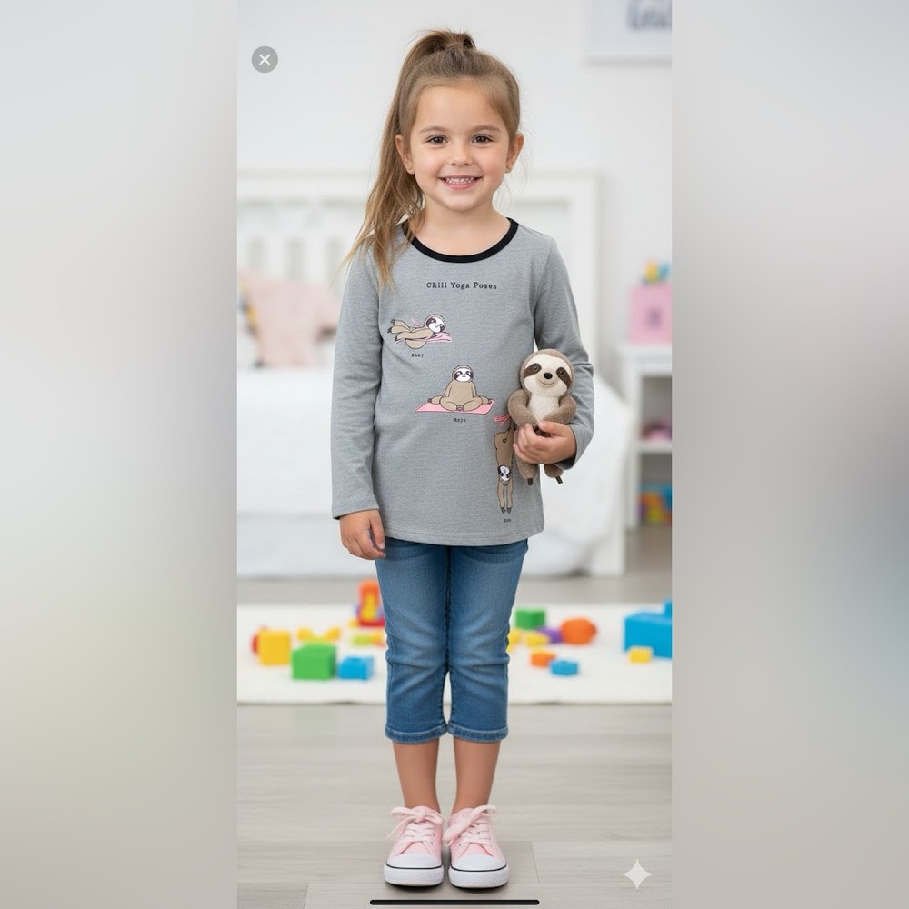 Nwt justice girls shirt sloths gray graphic scoop neck long sleeve top animal